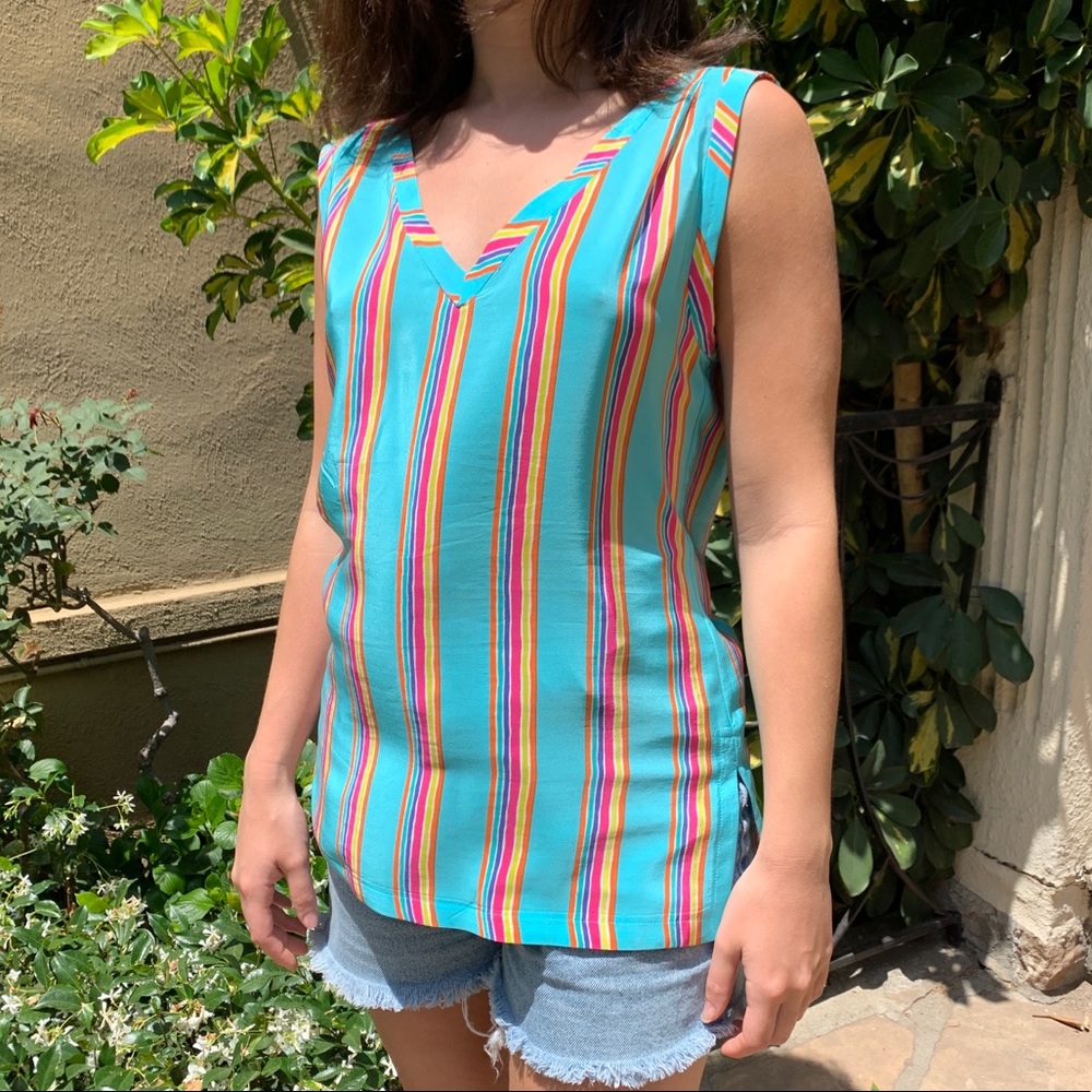 TRINA TURK Striped V Neck Tank